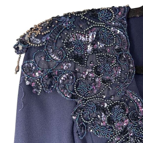 Ursula of Switzerland Blue Beaded Jacket and Skirt - Picture 2 of 16